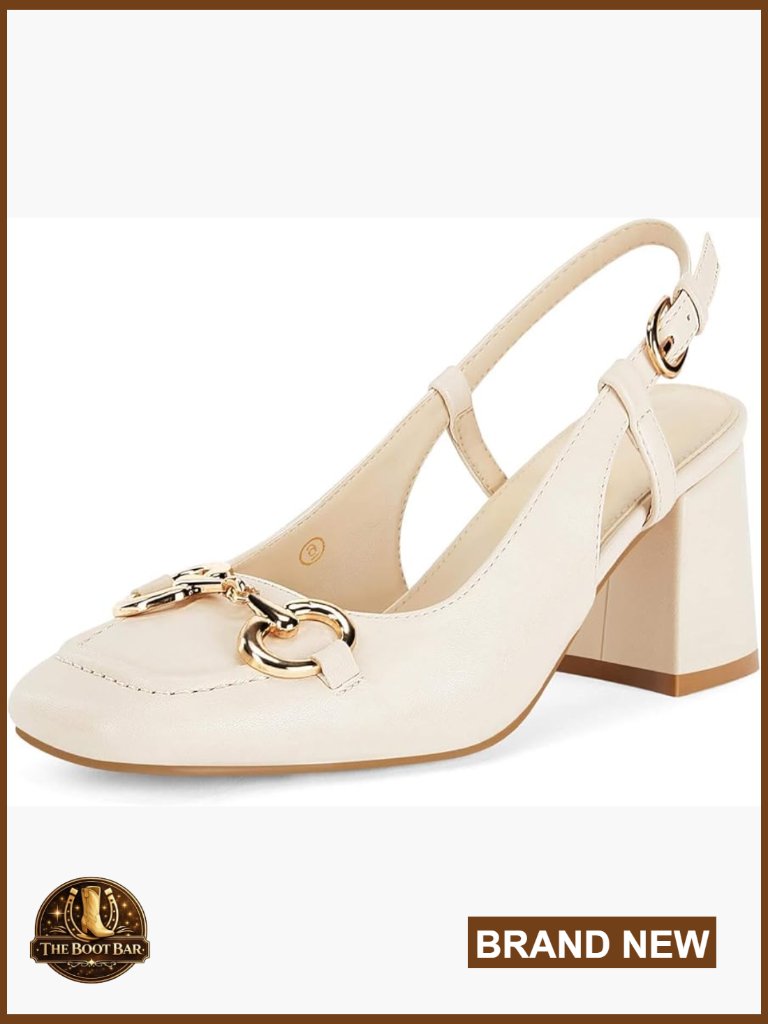 Slingback Block Heels Square Toe Dress Work Shoes Slip On Buckle Strap Chunky